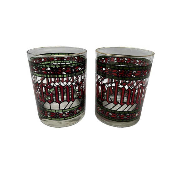 Houze "Season's Greetings" Whisky Glasses Stained-Glass Look  - Great Looking - Picture 1 of 3